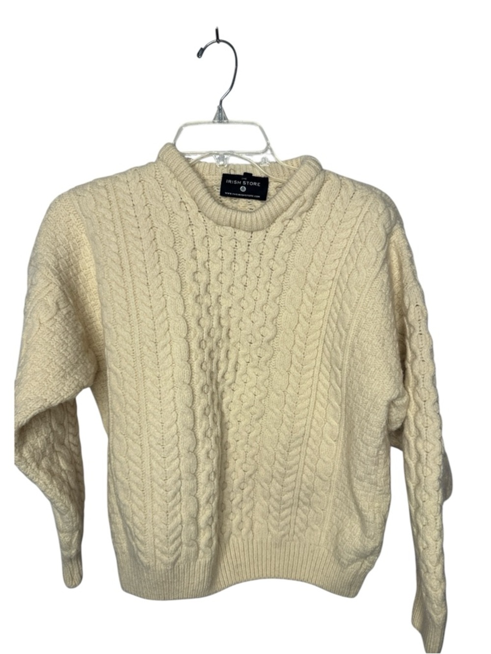 The Irish Store Kid’s Cream 100% Merino Wool Cable Knit Sweater. Size Small.
